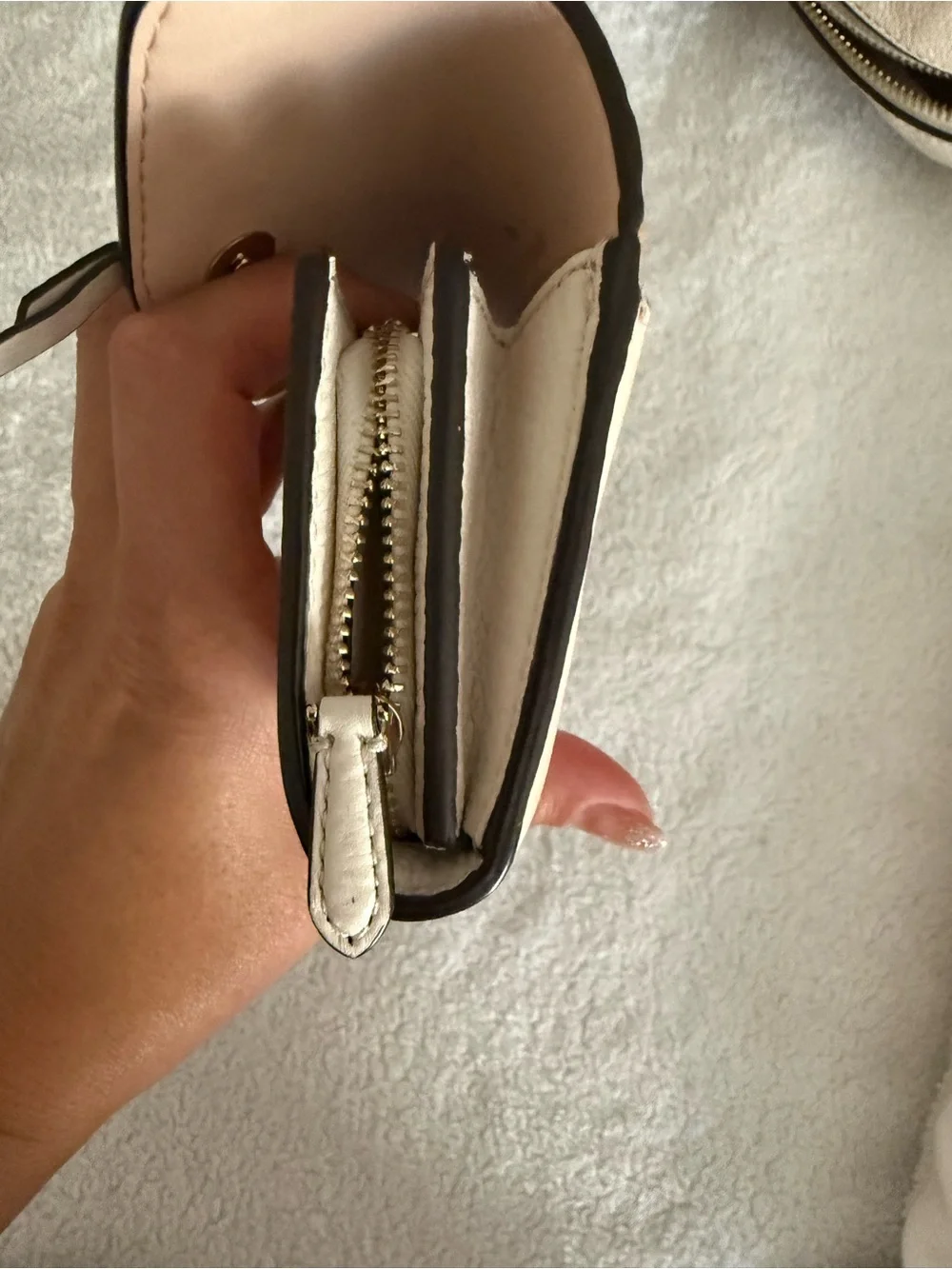 kate spade Pink and Tan Compact Wallet with Heart-Tassel Lock